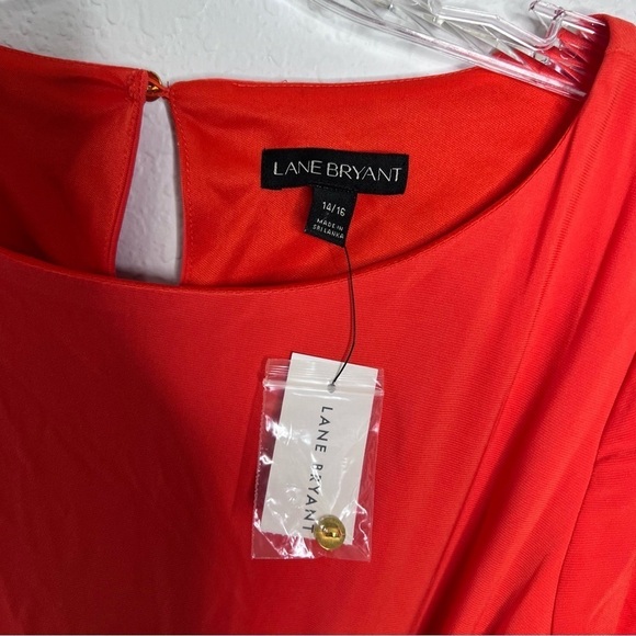 Lane Bryant Dress Women 14 16 Faux Wrap Sheath Short Sleeve Orange B11 - Picture 2 of 8